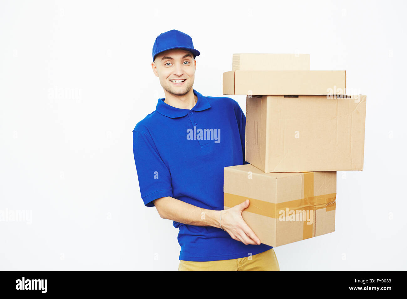 Corriere con scatole Foto Stock