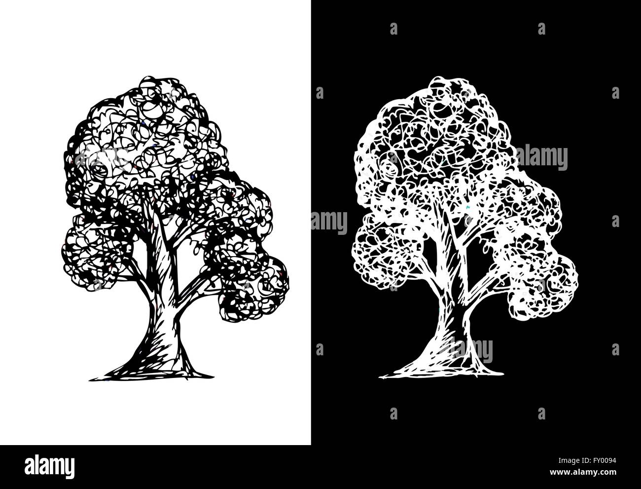 Set di alberi con foglie Illustrazione Vettoriale