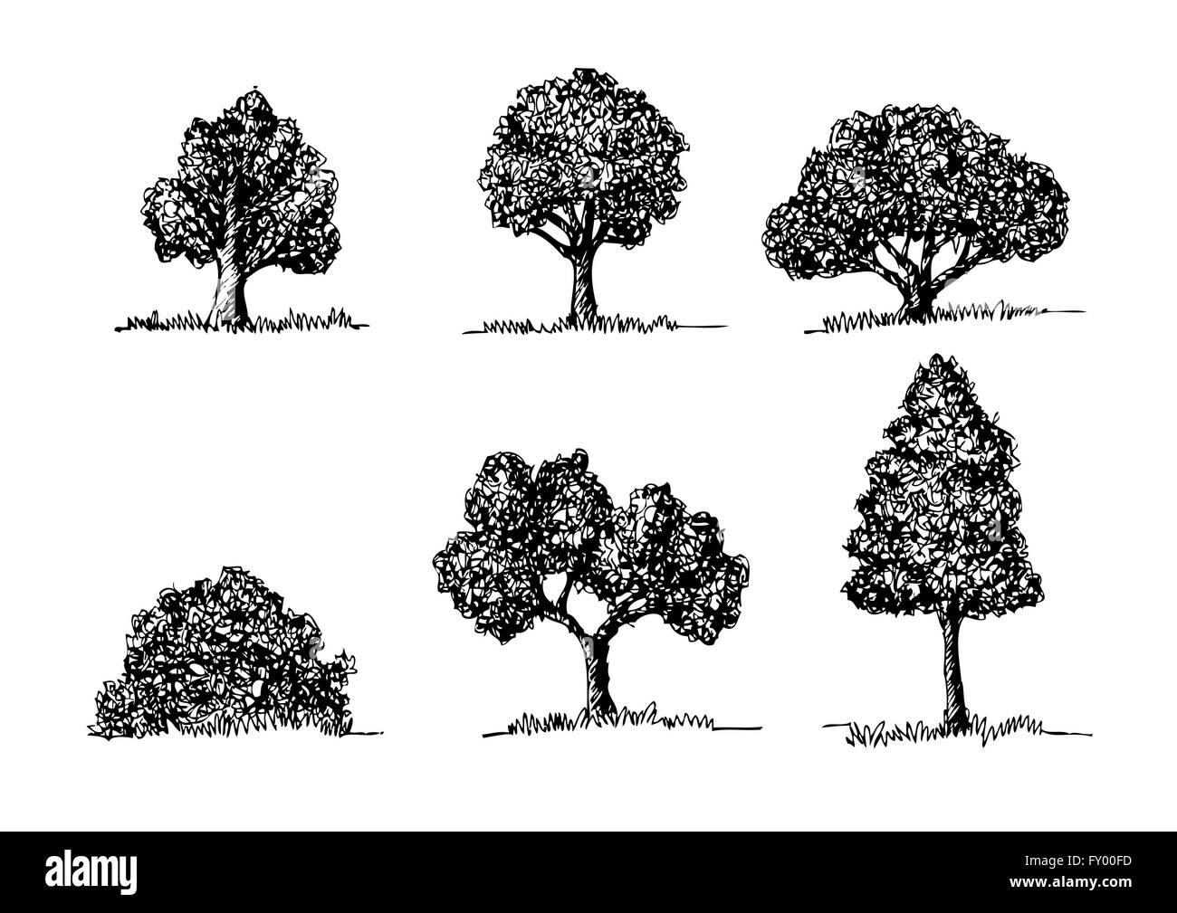 Set di alberi con foglie Illustrazione Vettoriale
