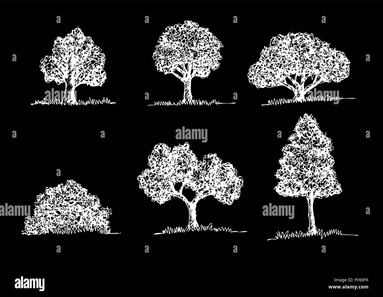 Set di alberi con foglie Illustrazione Vettoriale
