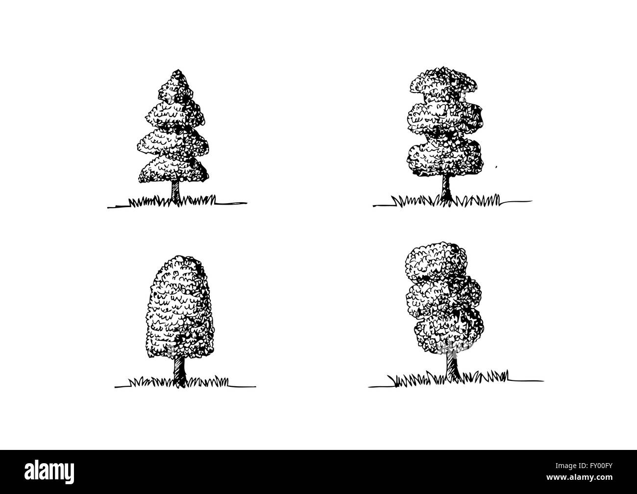 Set di alberi con foglie Illustrazione Vettoriale