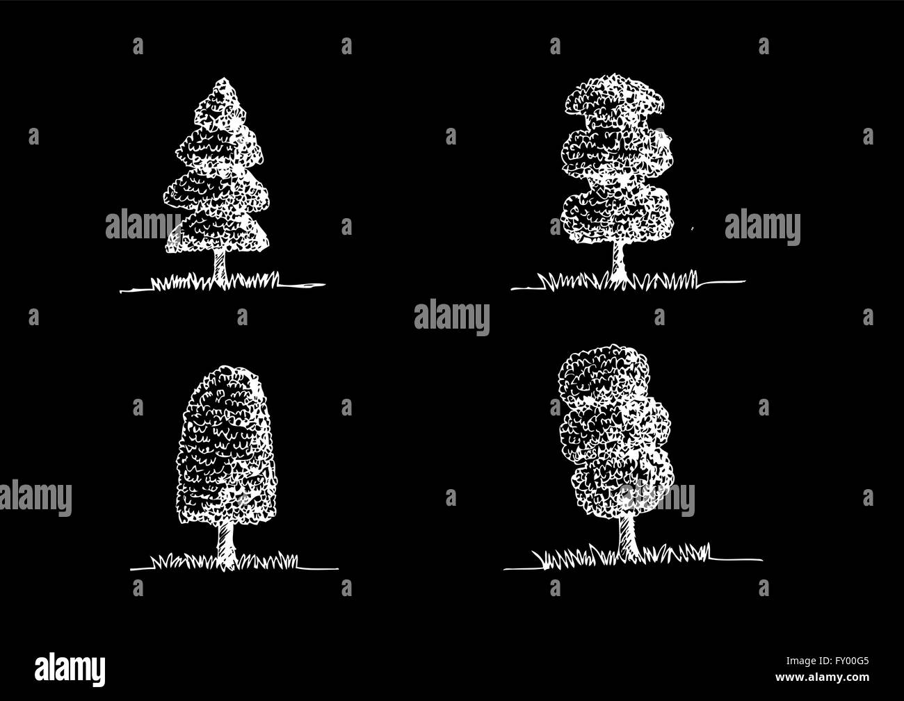 Set di alberi con foglie Illustrazione Vettoriale