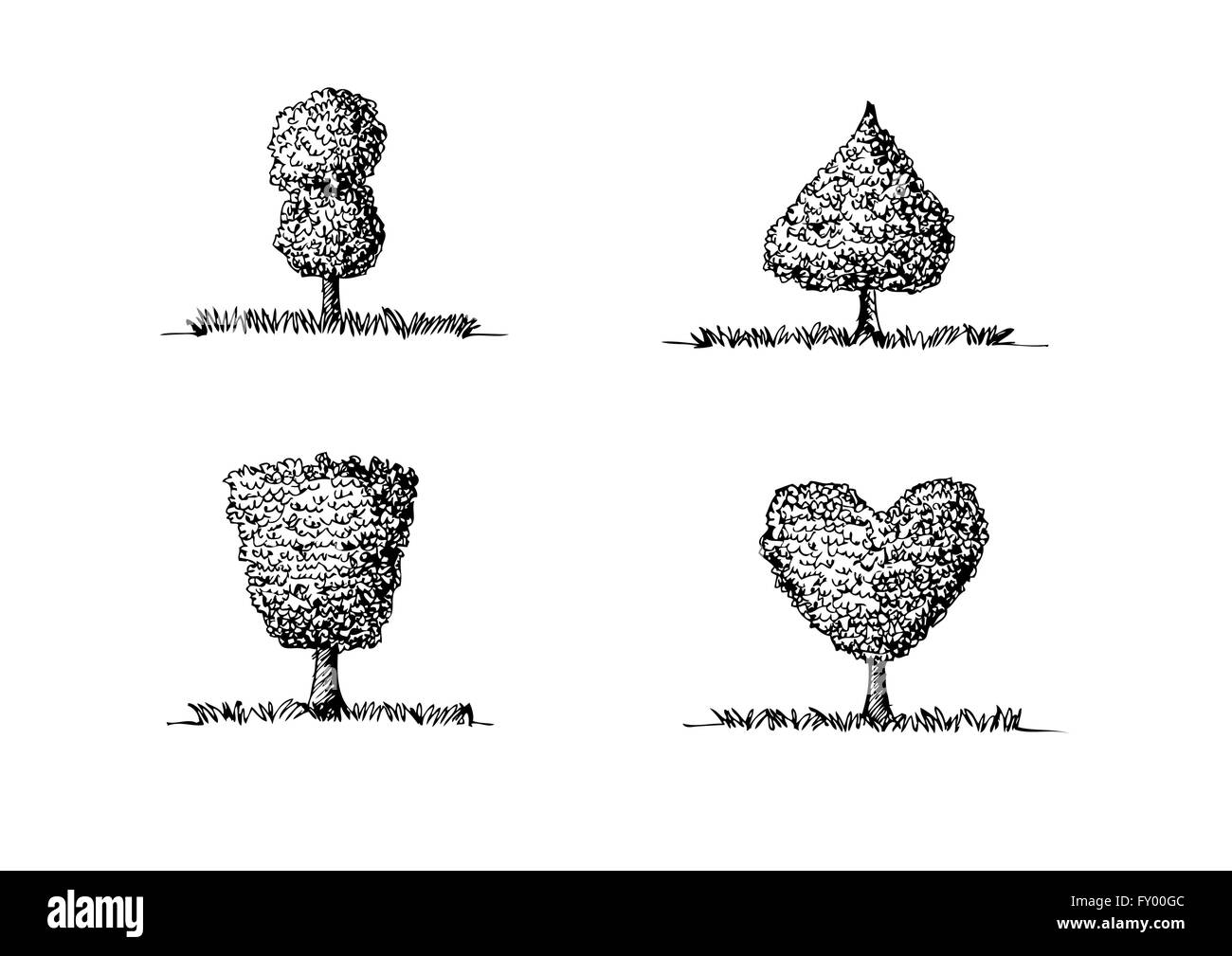 Set di alberi con foglie Illustrazione Vettoriale