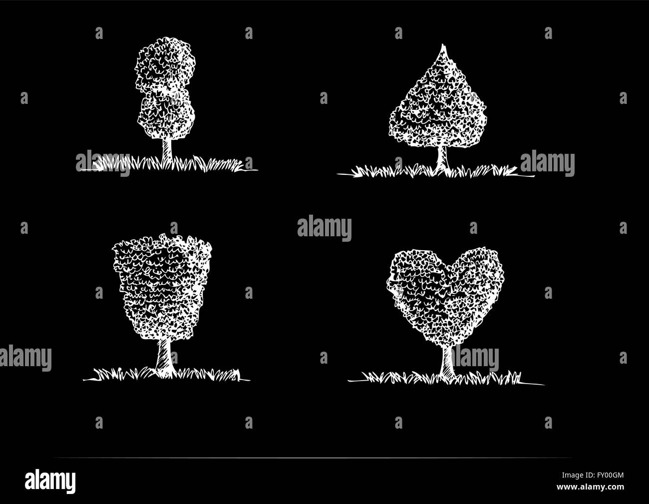 Set di alberi con foglie Illustrazione Vettoriale