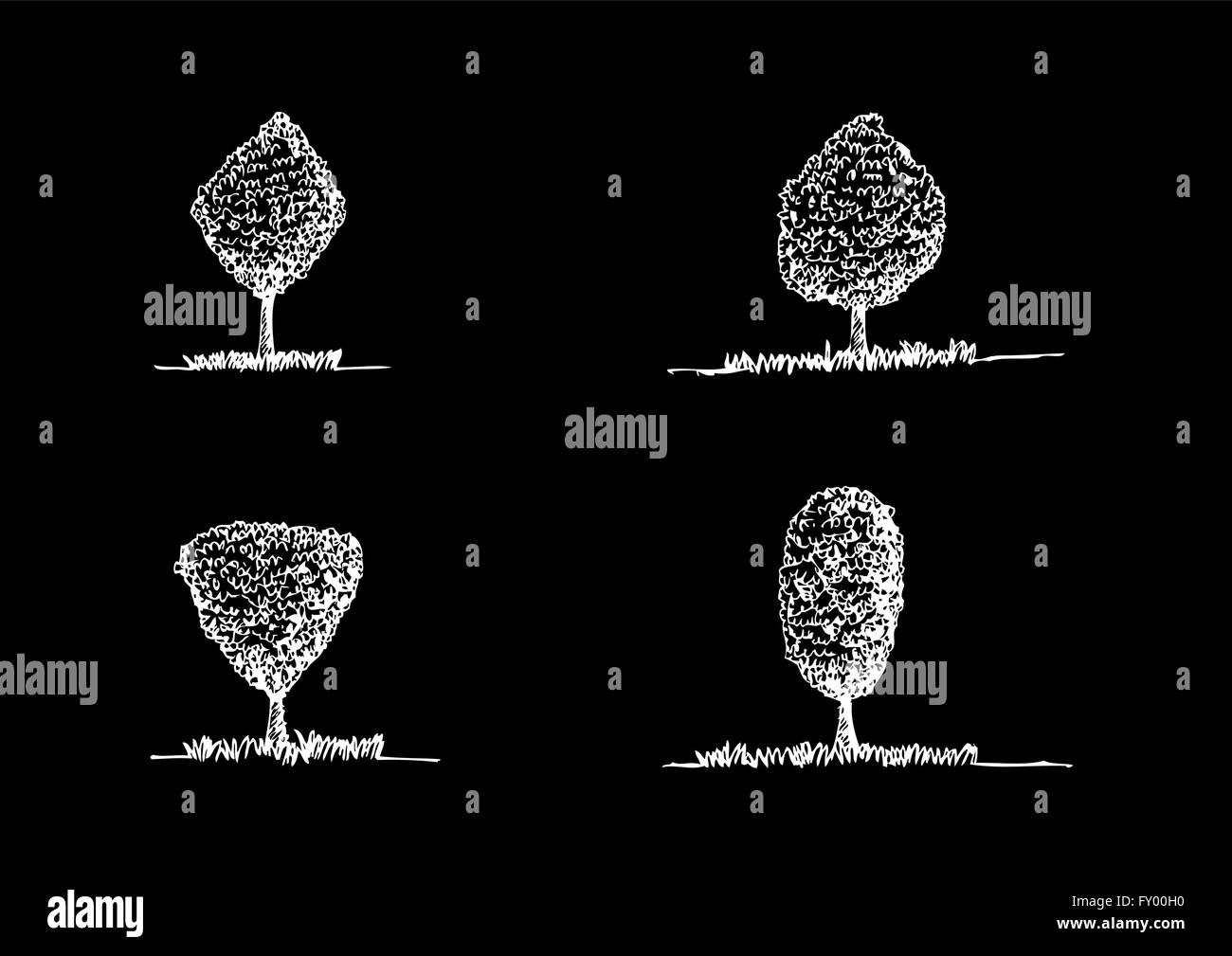 Set di alberi con foglie Illustrazione Vettoriale