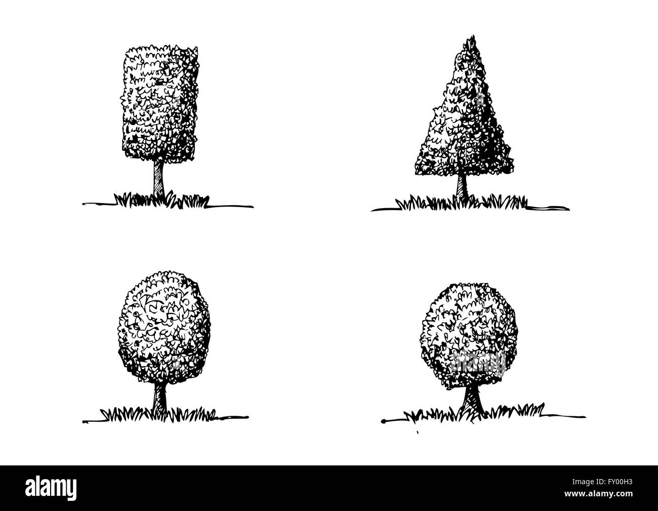 Set di alberi con foglie Illustrazione Vettoriale