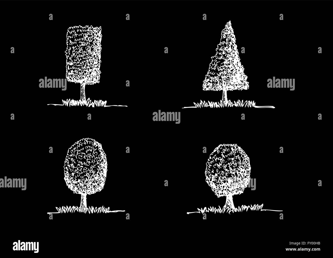 Set di alberi con foglie Illustrazione Vettoriale