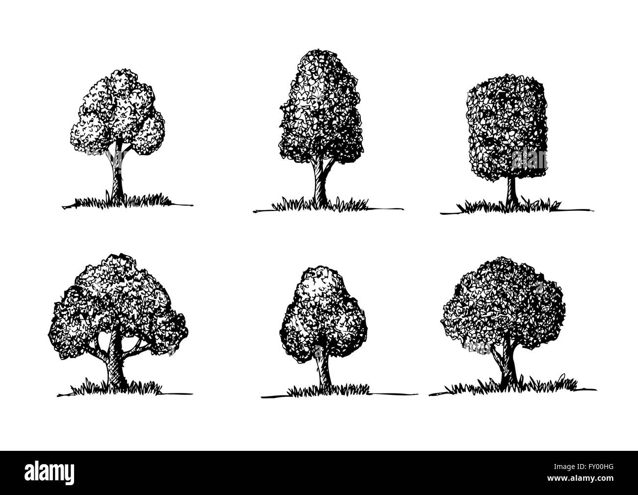Set di alberi con foglie Illustrazione Vettoriale