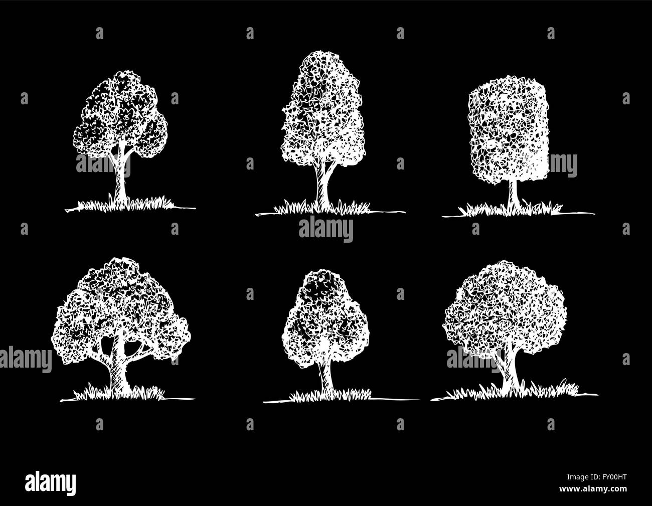 Set di alberi con foglie Illustrazione Vettoriale
