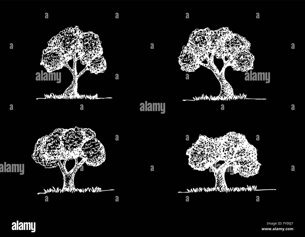 Set di alberi con foglie Illustrazione Vettoriale