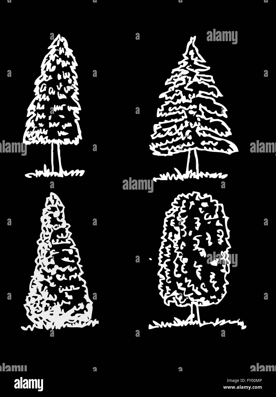 Set di alberi con foglie Illustrazione Vettoriale