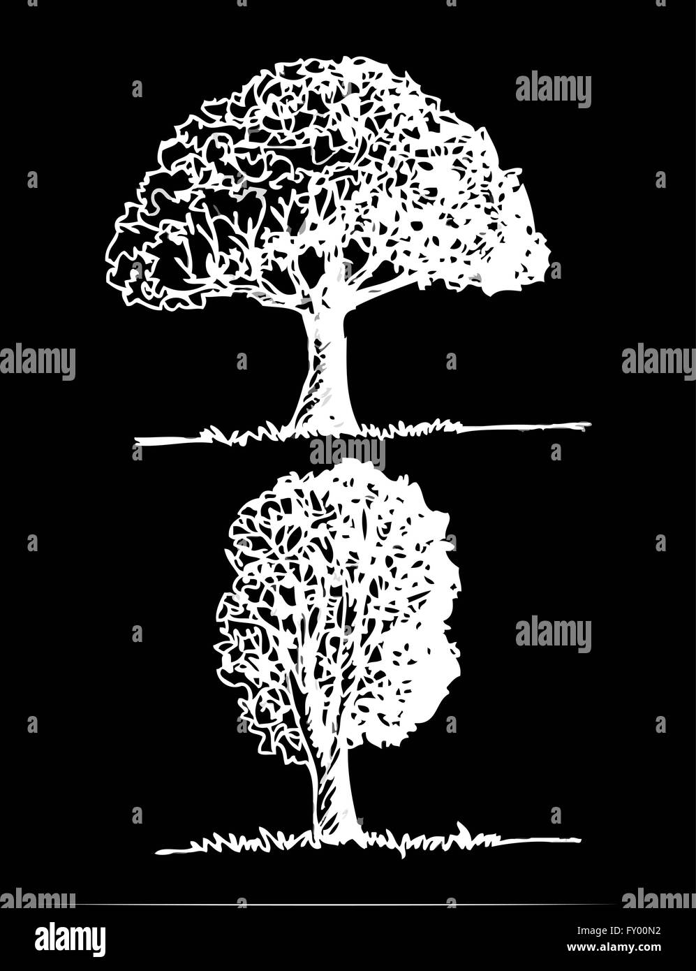 Set di alberi con foglie Illustrazione Vettoriale