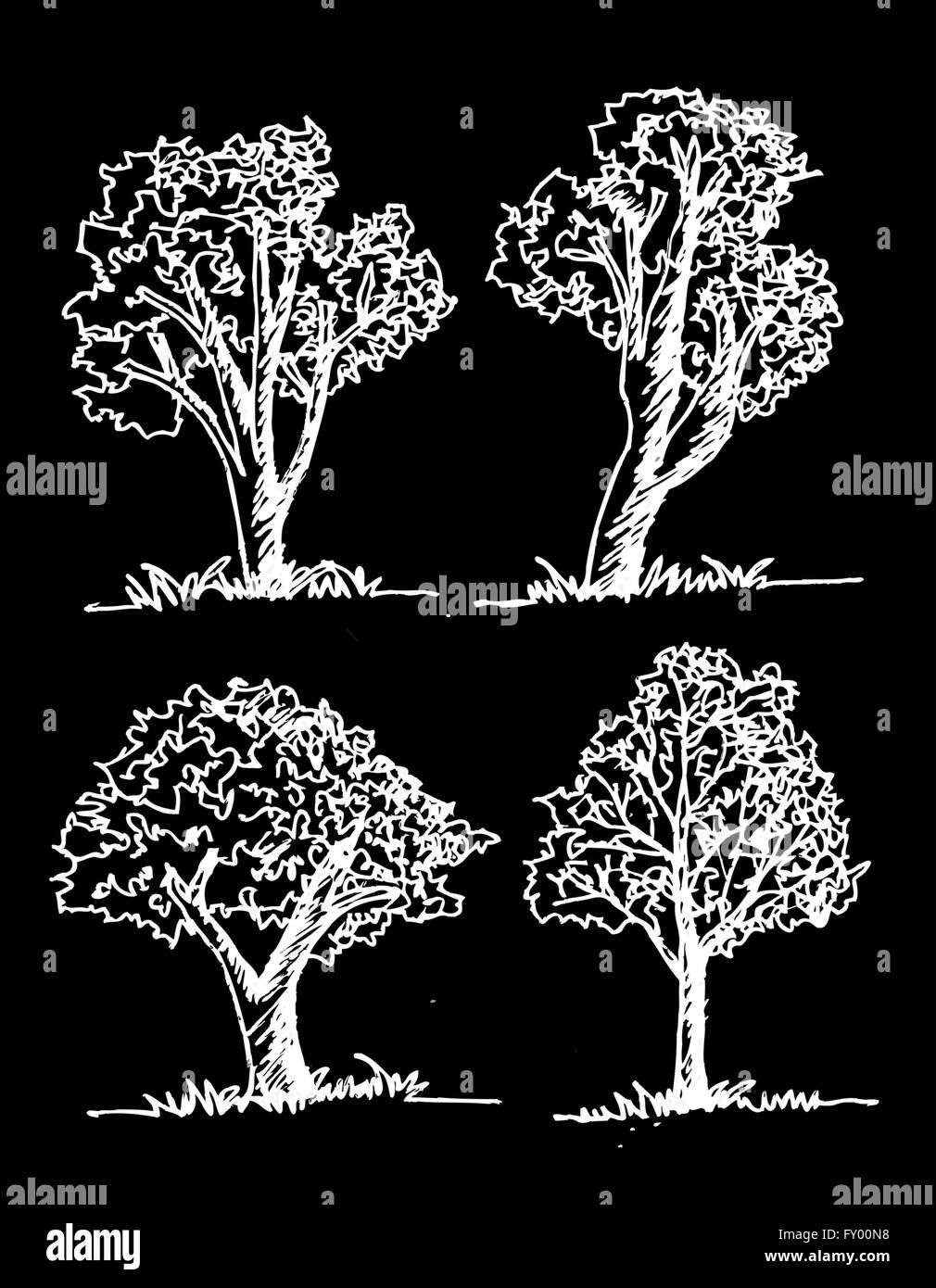 Set di alberi con foglie Illustrazione Vettoriale