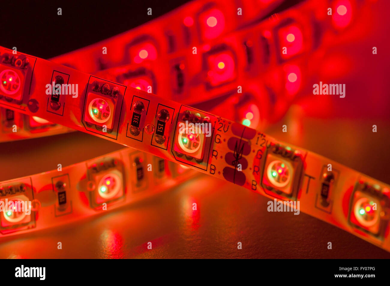 Close up rosso luce Led Strip RGB Foto Stock