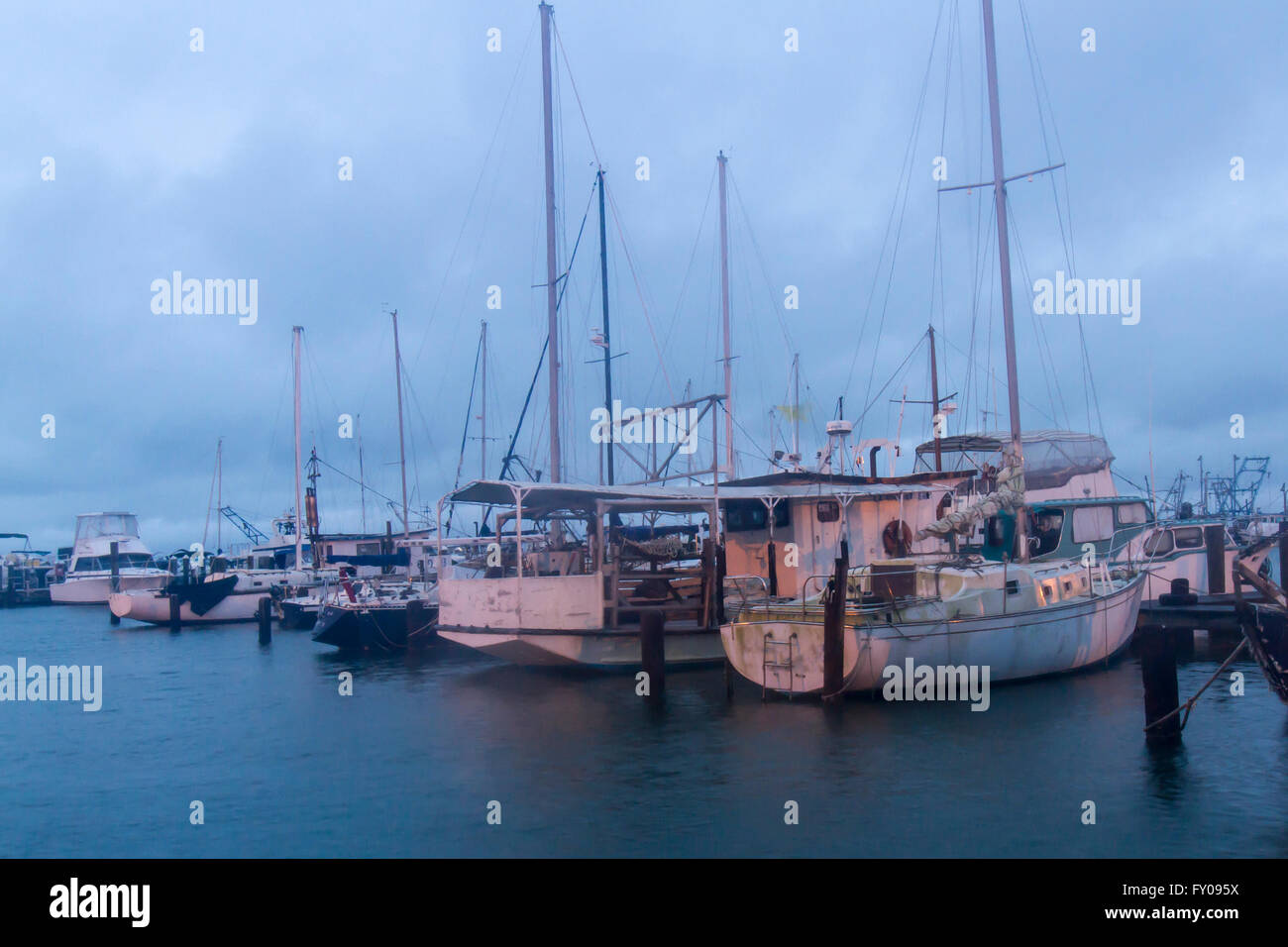 Gamberi commerciale barche nel porto di Alba. Foto Stock