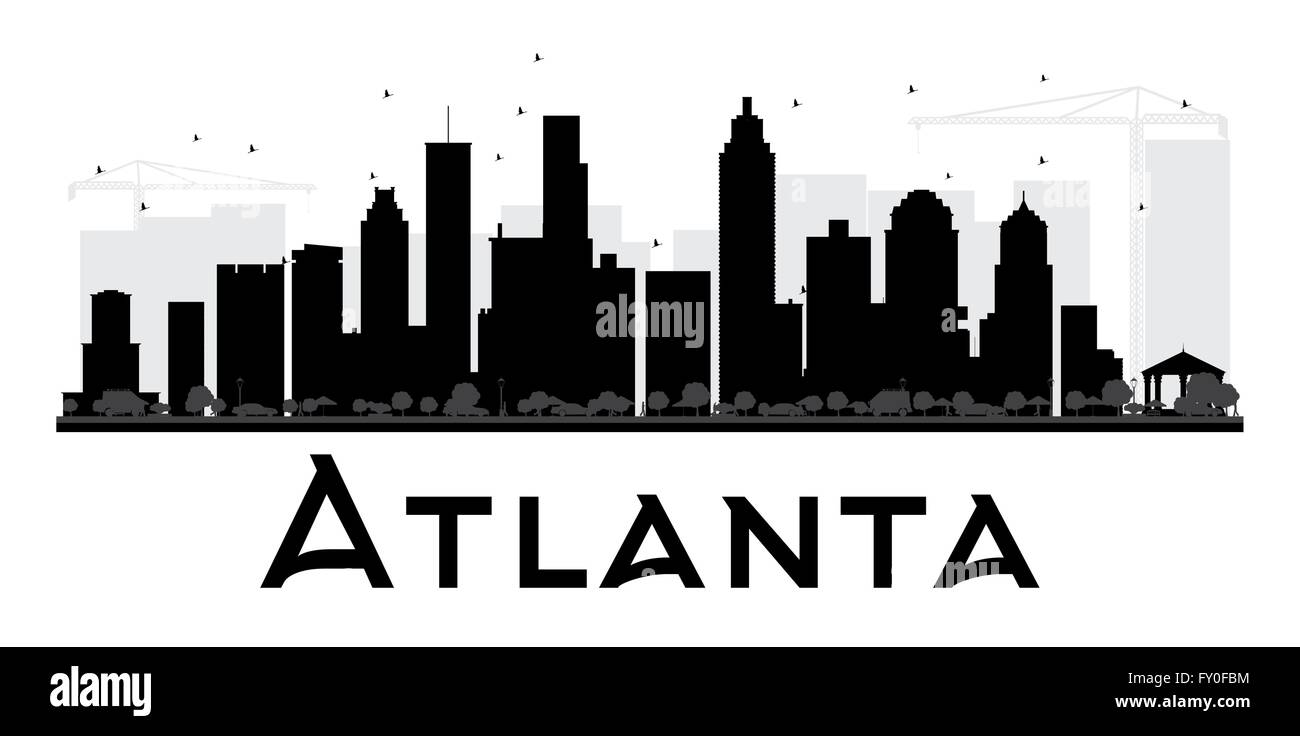 Atlanta skyline della città in bianco e nero la silhouette. Illustrazione Vettoriale. Piatto semplice concetto per il turismo presentazione, banner Illustrazione Vettoriale