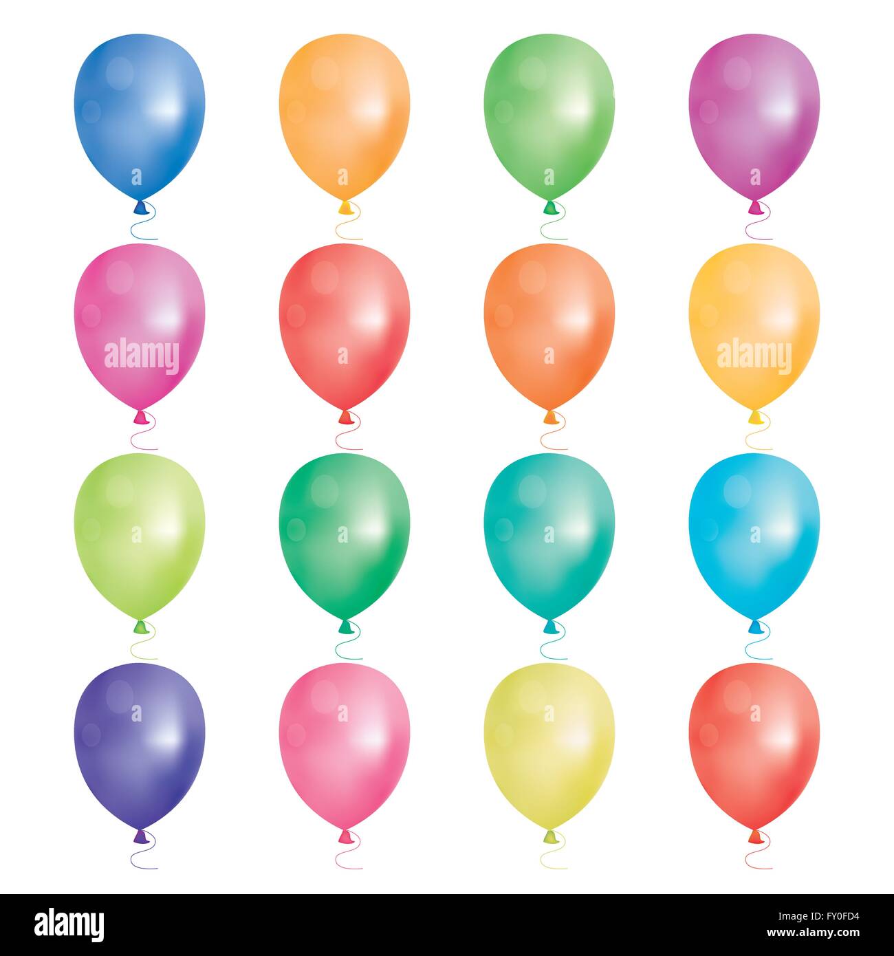 Set di 16 palloni di partito. Illustrazione Vettoriale. Palloncini di colori diversi isolati su sfondo bianco. Illustrazione Vettoriale