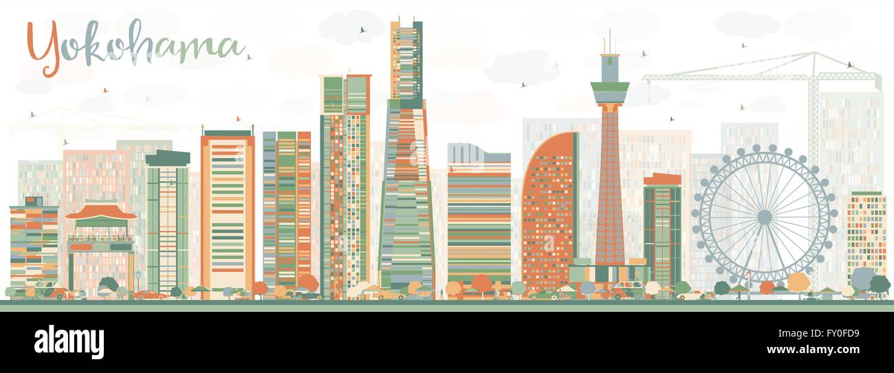 Abstract dello Skyline di Yokohama con edifici di colore. Illustrazione Vettoriale. Gli affari e il turismo e concetto con edifici moderni. Illustrazione Vettoriale