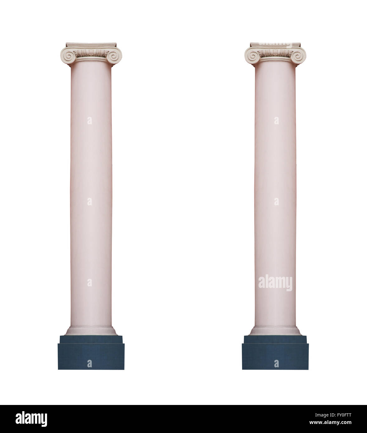 Due architettura classica colonna isolata su sfondo bianco Foto Stock