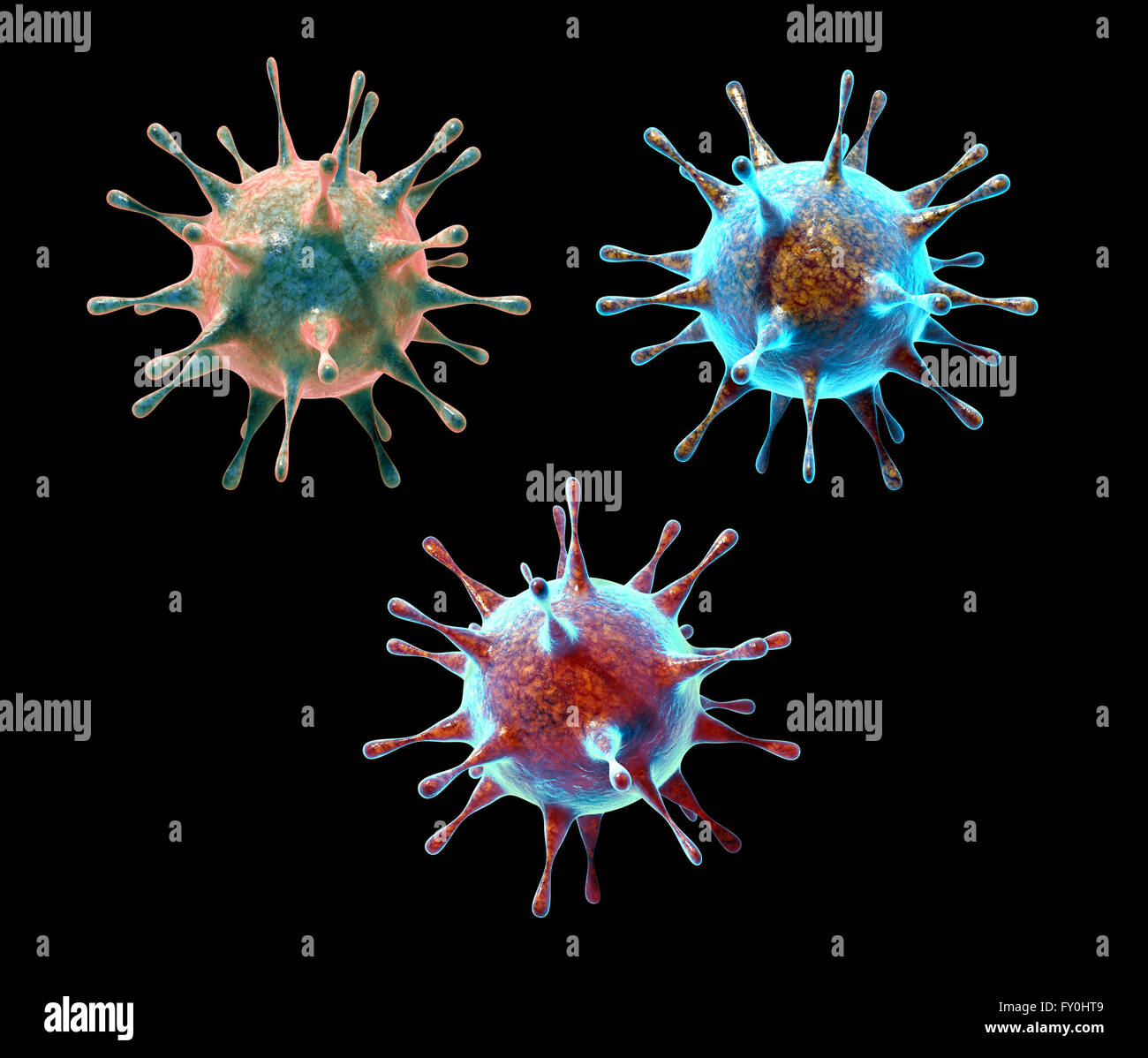 Virus e batteri di infettare le cellule del corpo umano.dettagliate in 3D illustrazione Foto Stock