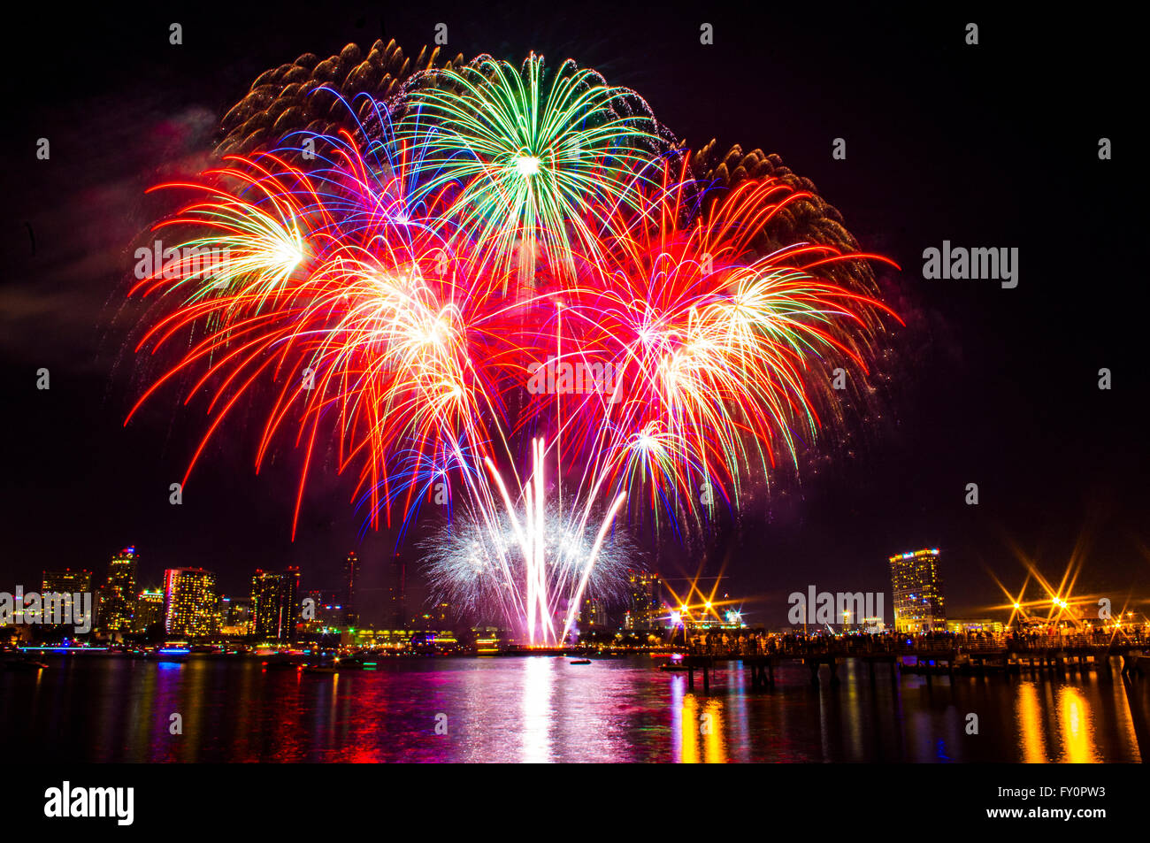 Fuochi d'artificio, San Diego, città notte foto Foto Stock