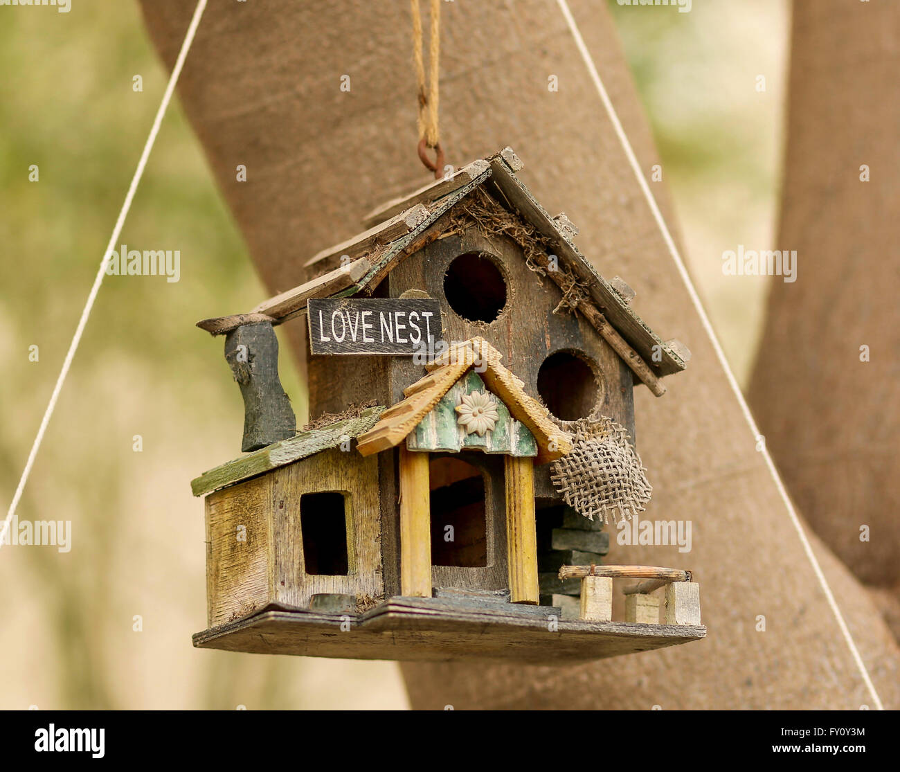 Nido, dolce nido. Davvero fantastico casa per gli uccelli, bella decorazione per il tuo giardino Foto Stock