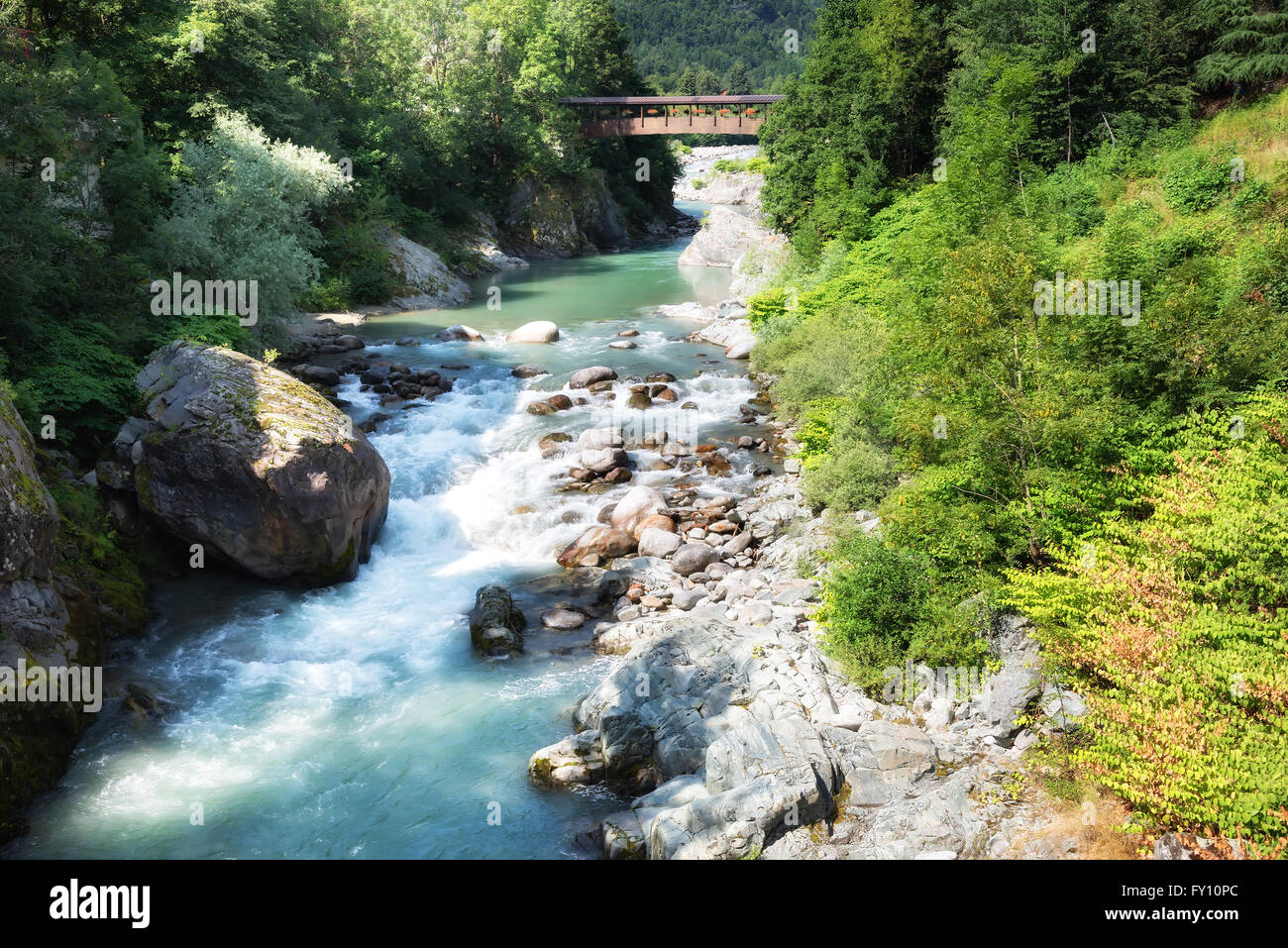 Paesaggio di Montagna: fiume Sesia in Scopello, Vercelli, Italia Foto Stock