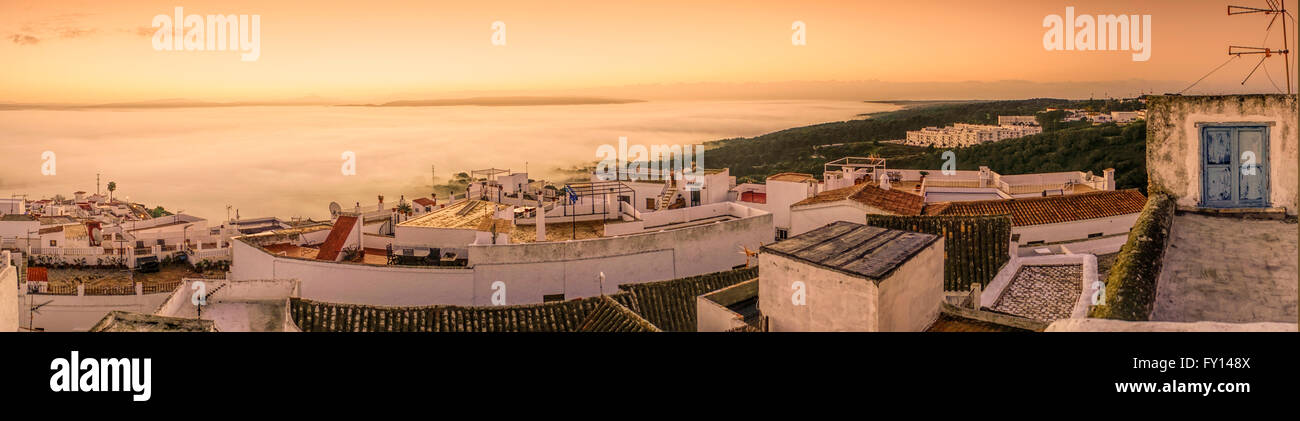 Vejer de la Frontera, pueblo blanco village , sunrise, Panorama, Spagna Foto Stock