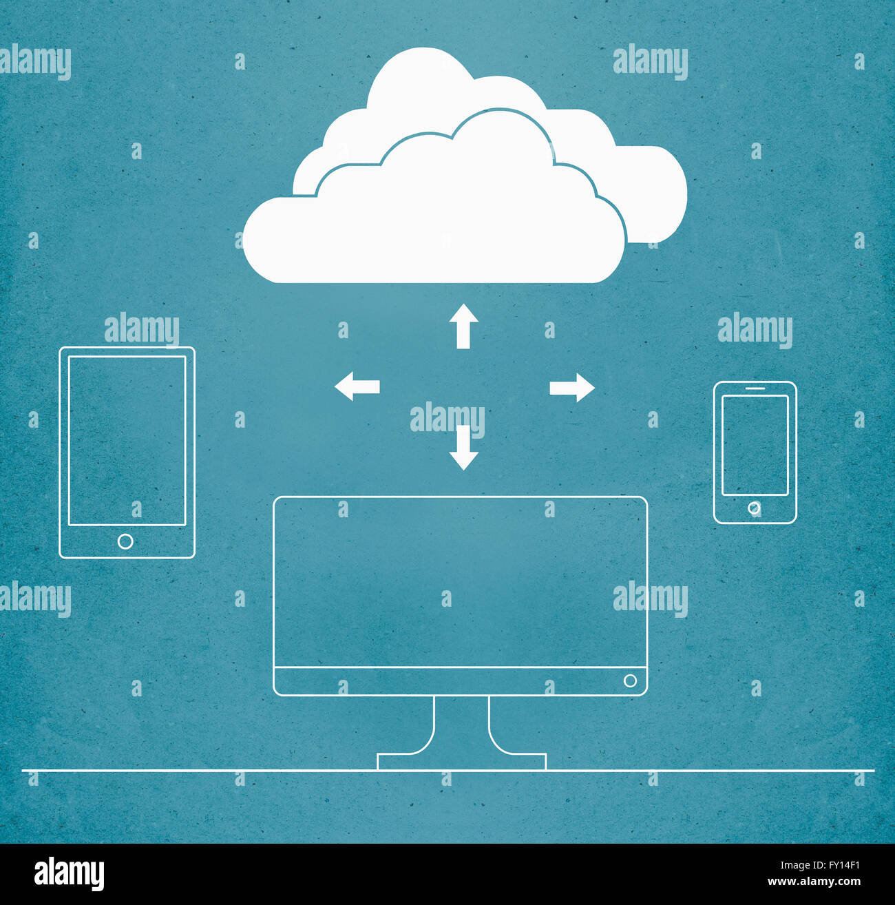 Il cloud computing con il PC desktop e il telefono cellulare Foto Stock