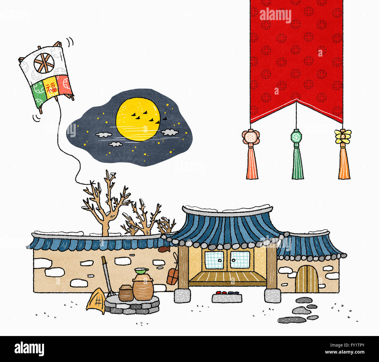 Il coreano di oggetti tradizionali di illustrazione che rappresenta un nuovo anno di 2016 Foto Stock