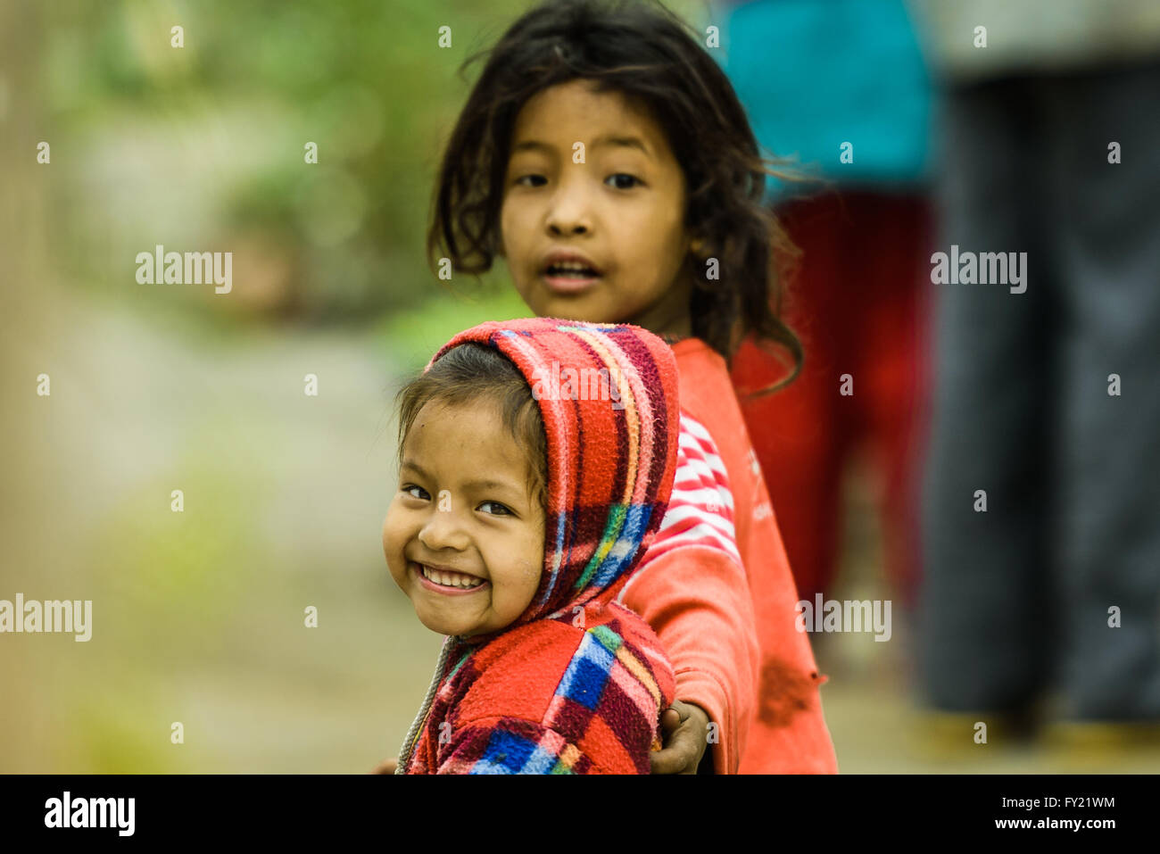 Ritratto di strada di bambini nepalesi Foto Stock