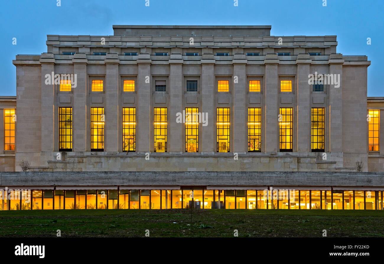 Edificio principale, l'edificio A, Palais des Nations, ONU, Ginevra, Svizzera Foto Stock