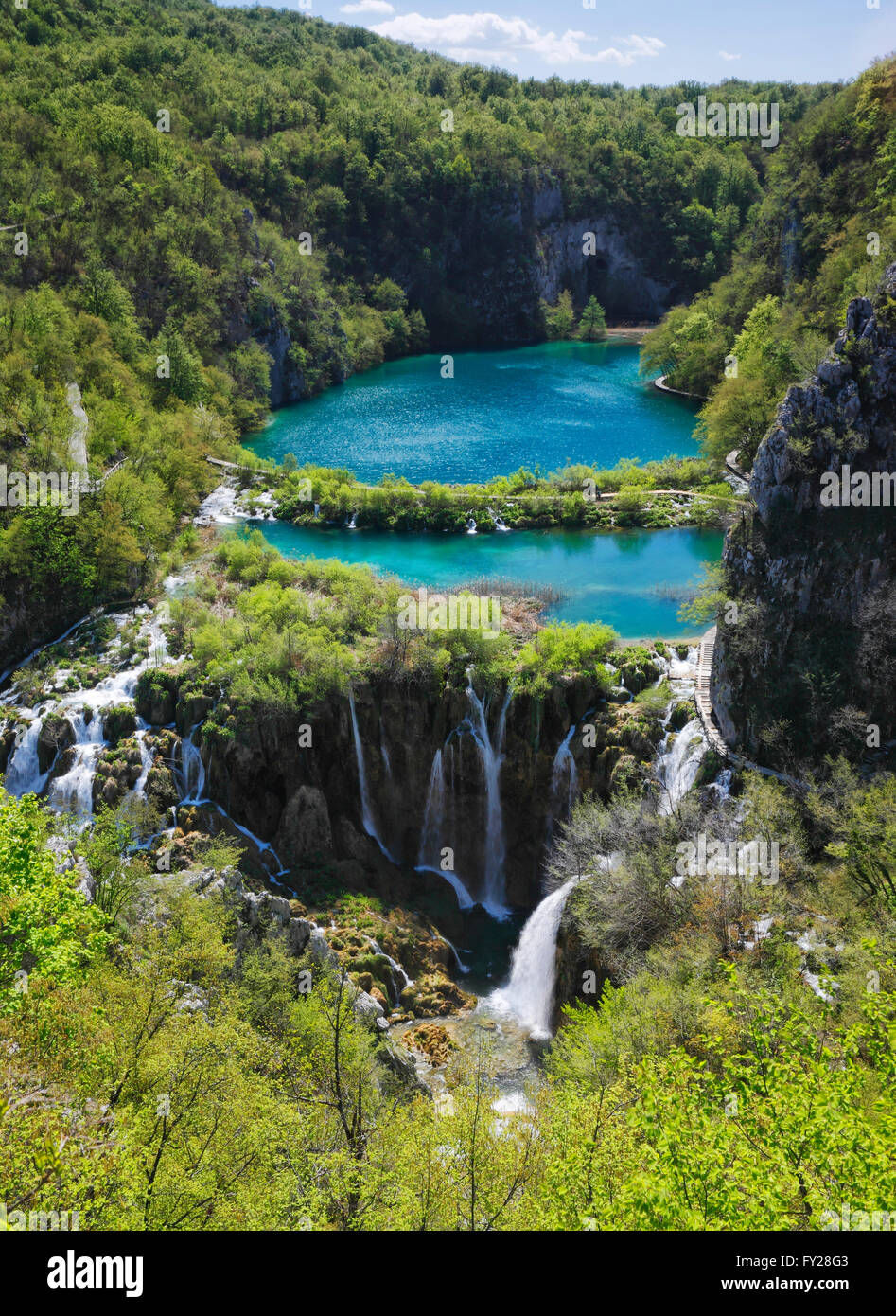 Il Parco Nazionale dei laghi di Plitvice, la grande cascata, Croazia Foto Stock