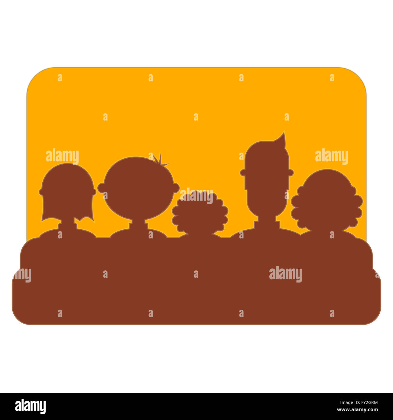 Icona del cinema isolato su sfondo bianco. Targhetta del filmato. La gente guarda i filmati. Illustrazione. Foto Stock