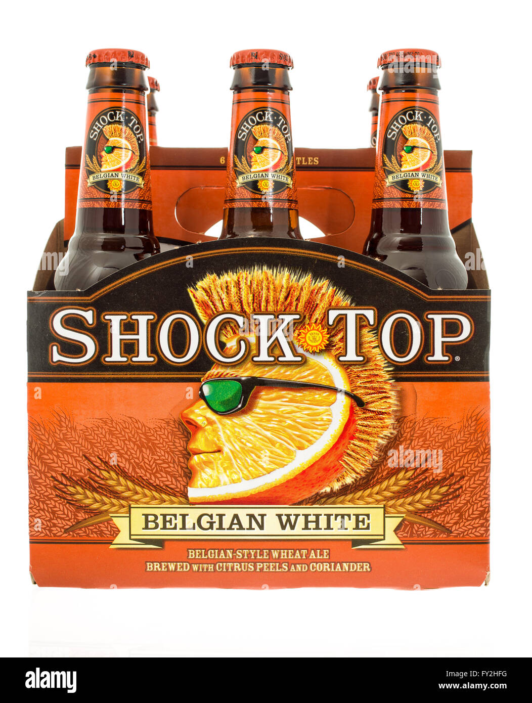 Winneconne, WI -3 Nov 2015: six pack di shock top bianco belga della birra. Foto Stock
