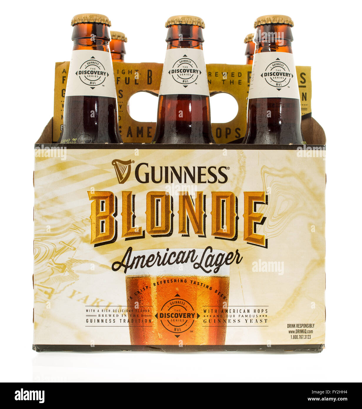 Winneconne, WI -3 Nov 2015: six pack di Guinness birra bionda. Foto Stock