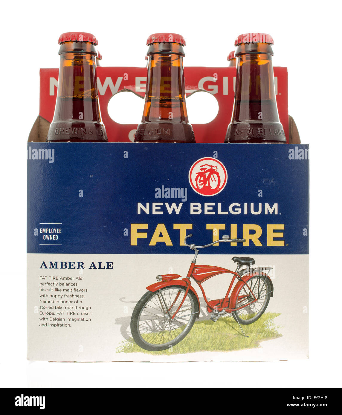 Winneconne, WI -3 Nov 2015: six pack di nuovo Belgio Fat tire la birra. Foto Stock