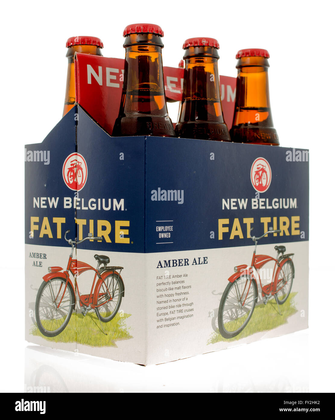 Winneconne, WI -3 Nov 2015: six pack di nuovo Belgio Fat tire la birra. Foto Stock