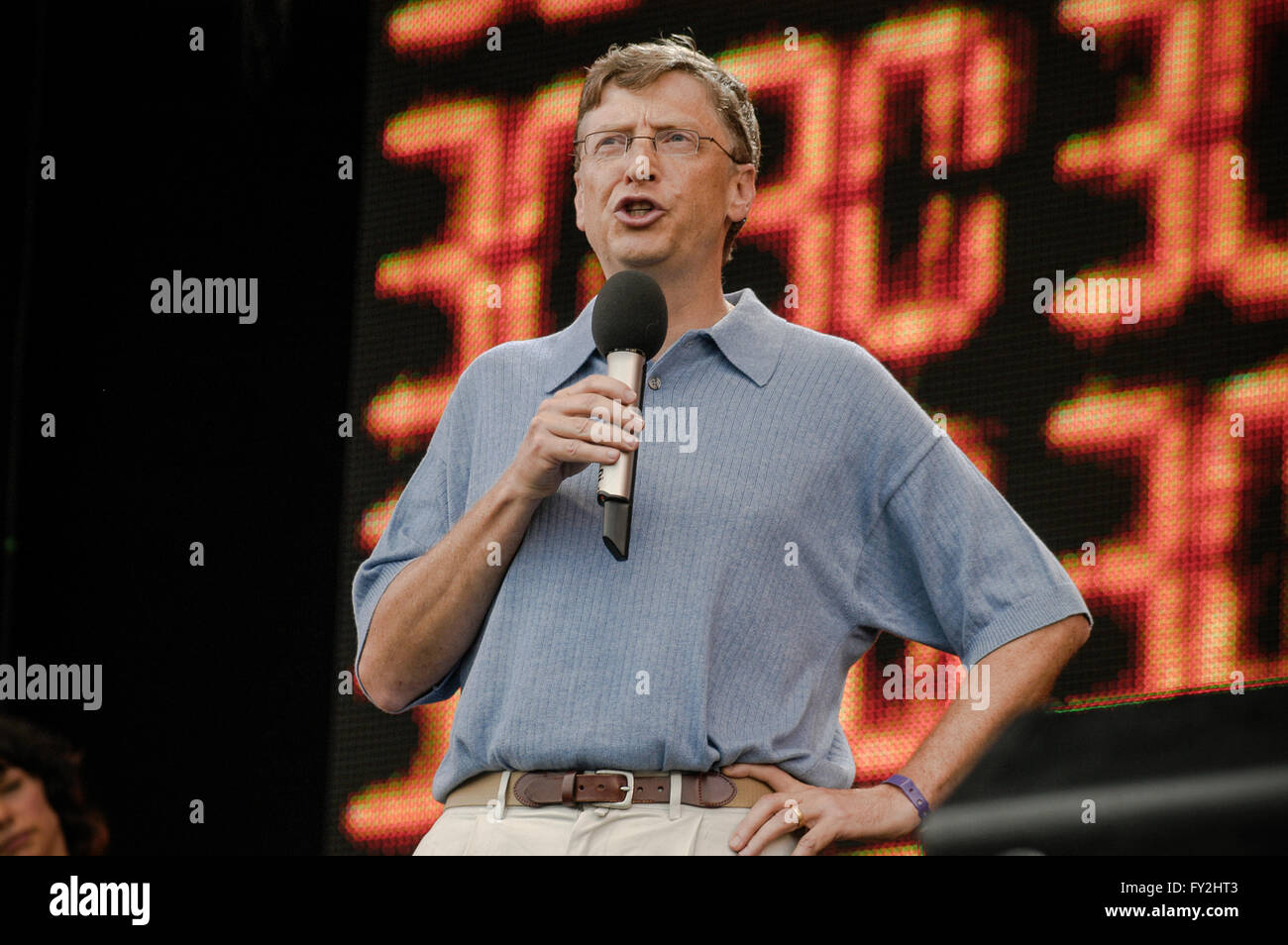 Live 8 Hyde Park, Luglio 2 2005. Bill Gates discorso di Live 8. Foto Stock