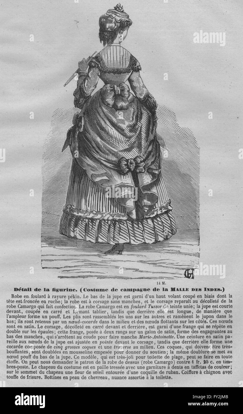 Moda: elegante signora parigina, antica stampa 1869 Foto Stock