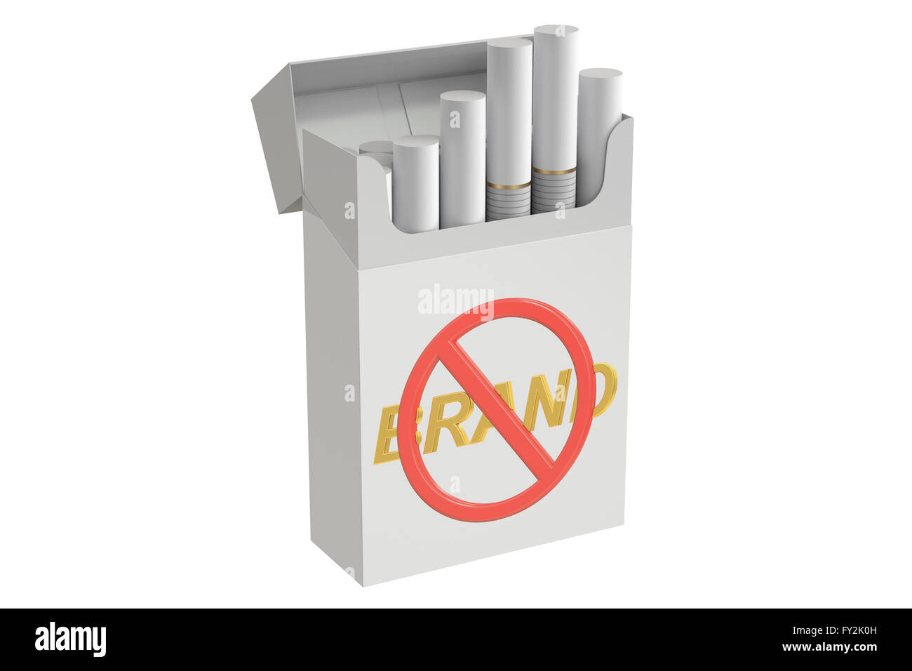 Le sigarette in pianura il confezionamento con nessun segno di cervello 3D rendering isolati su sfondo bianco Foto Stock