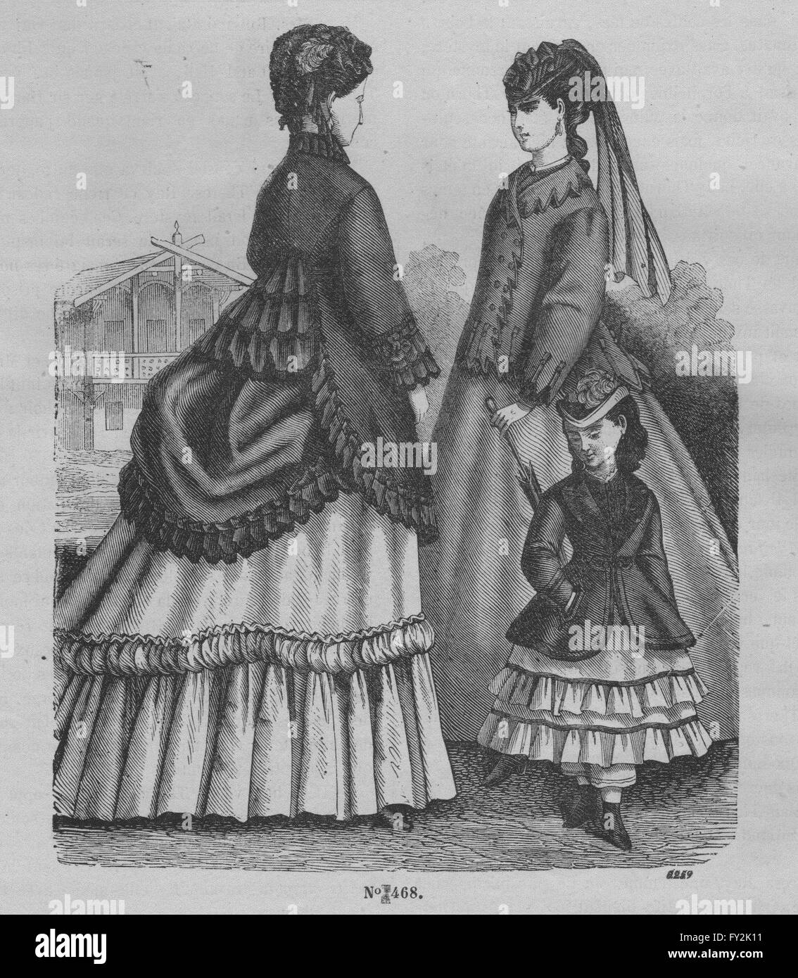 Moda: parigino elegante ladies & girl, antica stampa 1869 Foto Stock