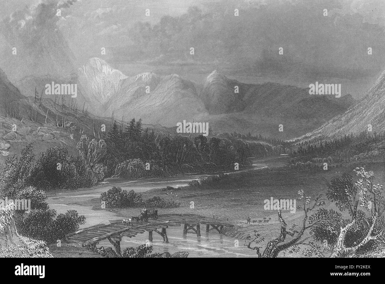 Mount Washington & il bianco delle colline, New Hampshire. WH BARTLETT, antica stampa 1840 Foto Stock