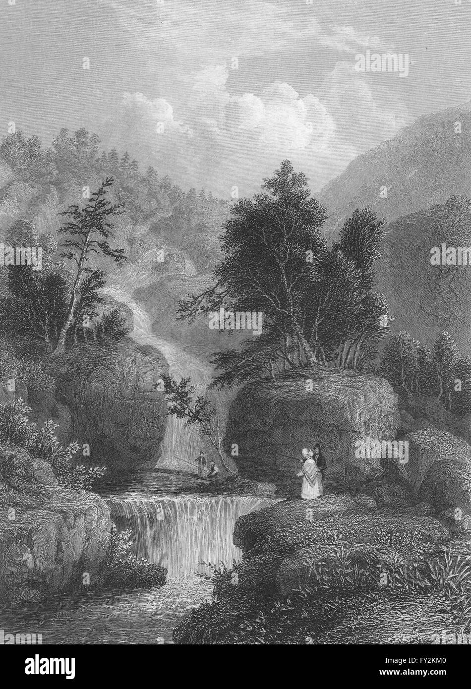 La Cascata di argento. Tacca di montagne bianche, New Hampshire. BARTLETT, 1840 Foto Stock
