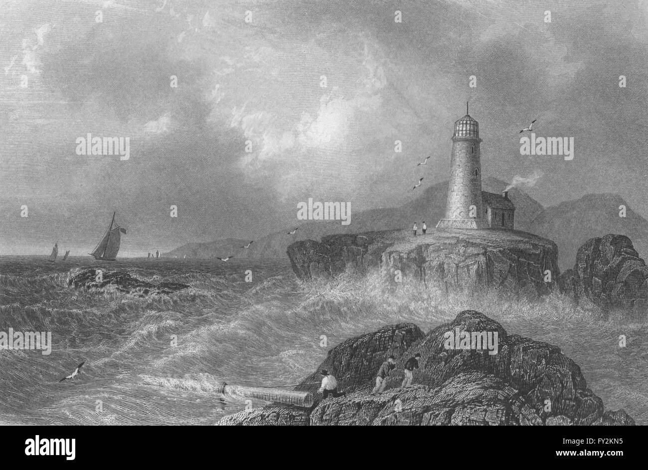 Desert Rock Lighthouse (Maine), Maine. WH BARTLETT, antica stampa 1840 Foto Stock