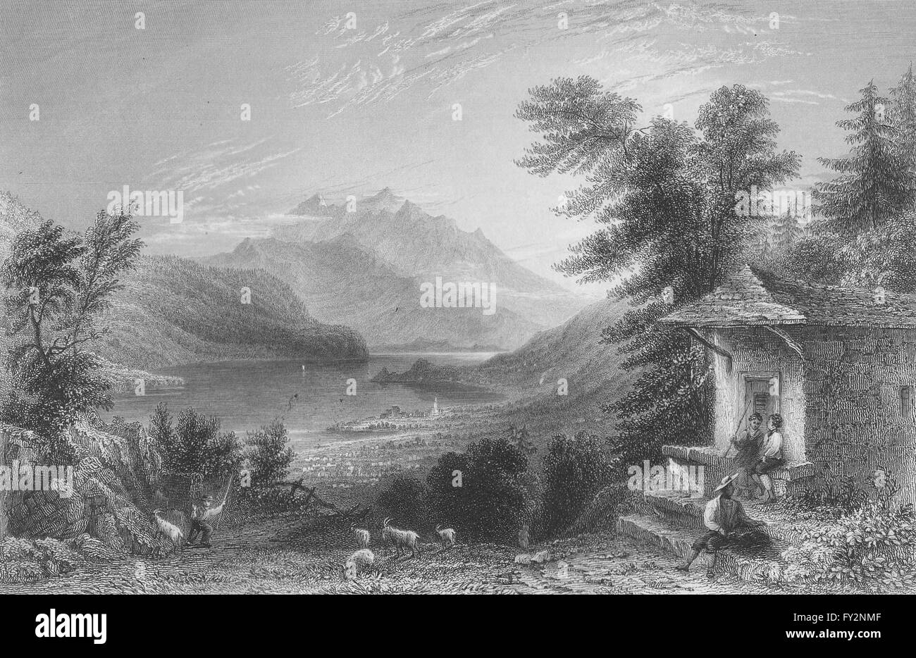 Svizzera: Monte Pilato/Pilatus dalla Brunig (Untervaldo). BARTLETT, 1836 Foto Stock