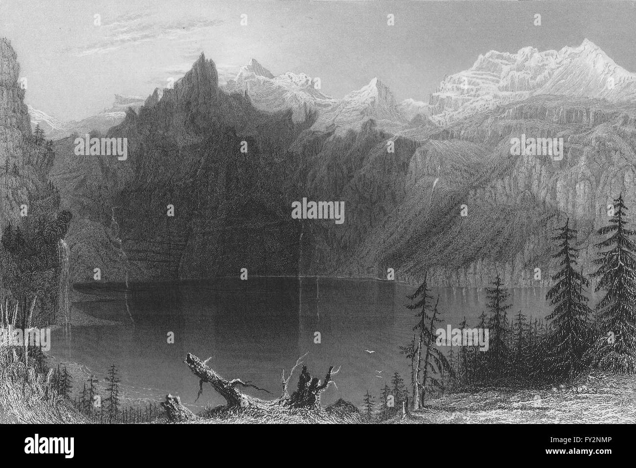 Svizzera: il lago sotto il Blüemlisalp Blumlisalp (del Kandertal). BARTLETT, 1836 Foto Stock