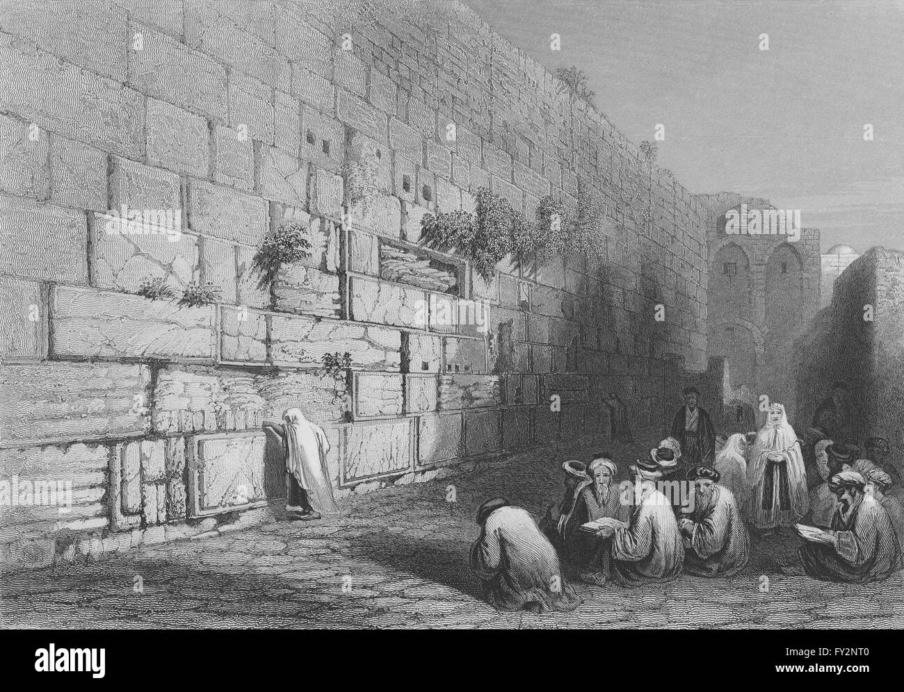 Israele: ebrei Luogo di pianto, Jerusalem-Bartlett, antica stampa 1847 Foto Stock