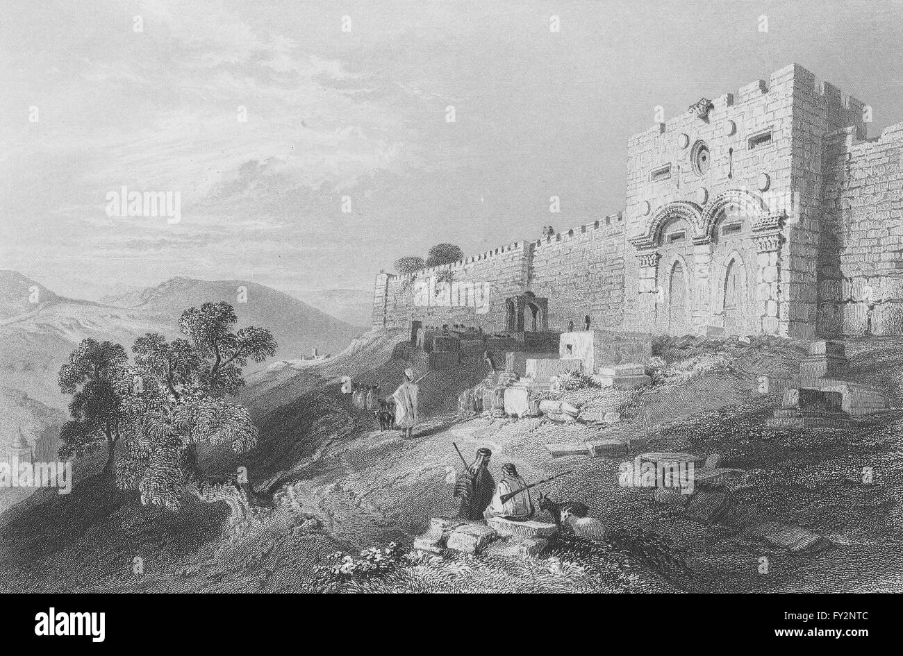 Israele: Golden Gate, Jerusalem-Bartlett, antica stampa 1847 Foto Stock