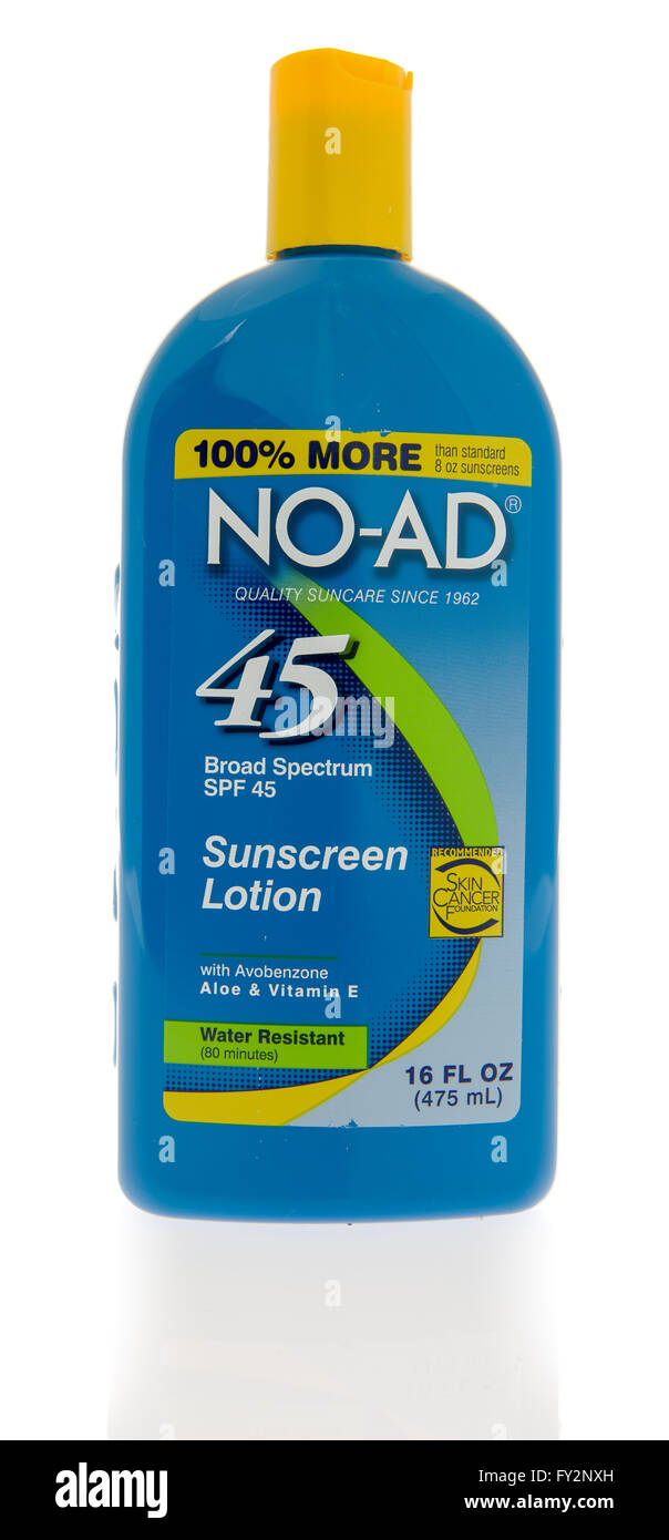 Winneconne, WI - 1 Marzo 2016: una bottiglia di NO-AD sunscreen nominale a SPF 45 Foto Stock